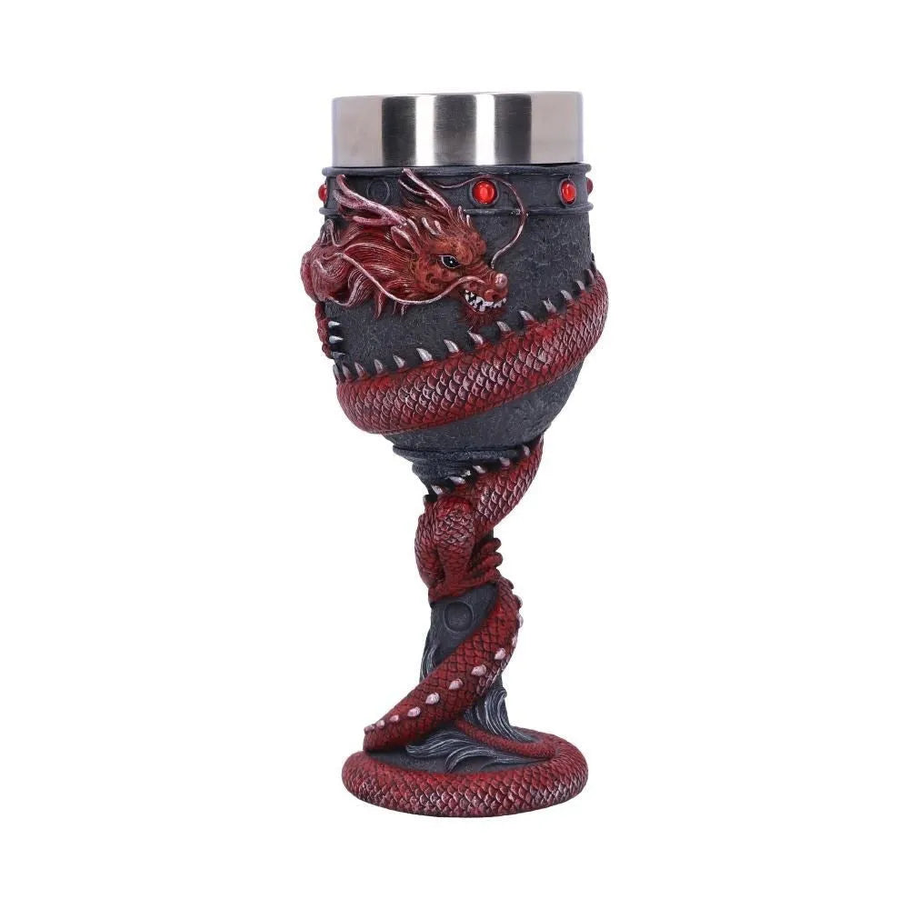 Personalised Chinese dragon 3D design red wine glass with stainless steel and resin construction