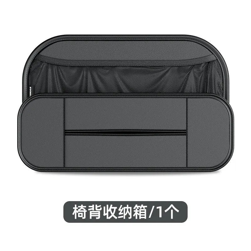 Black genuine leather car seat back storage bag with compartments