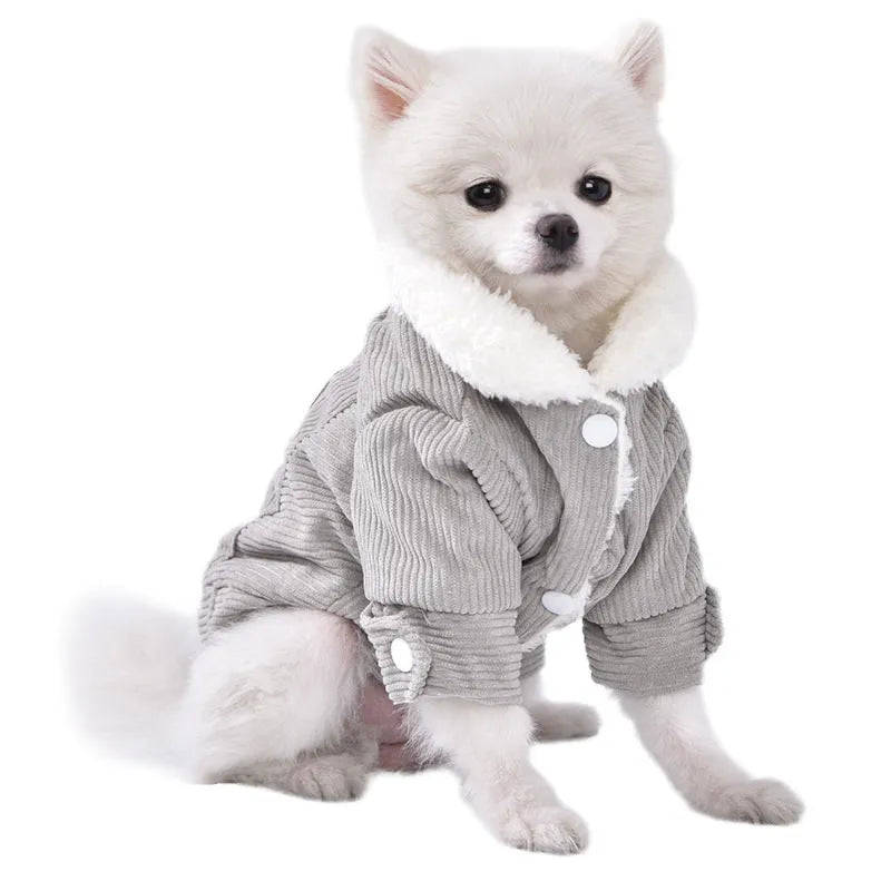 Lambswool dog vest with wool lining in grey or pink, available in six sizes for autumn and winter wear