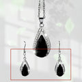 Black and red teardrop glass pendant necklace and matching earrings set