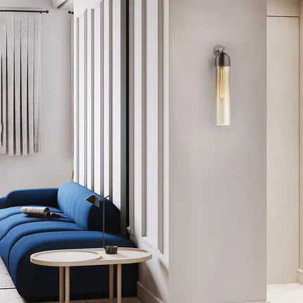Nordic modern minimalist glass wall lamp in choice of five colours with E27 warm light bulb.