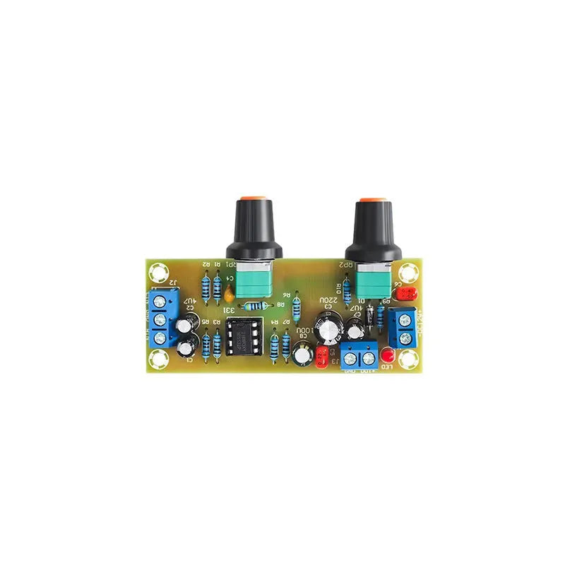 Single power supply 10-24V bass boost front board on FR-4 fibreglass PCB with mounting holes