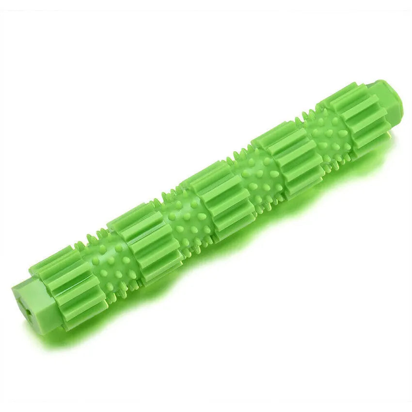 Green and orange durable rubber dog chew toy with treat dispenser for aggressive chewers
