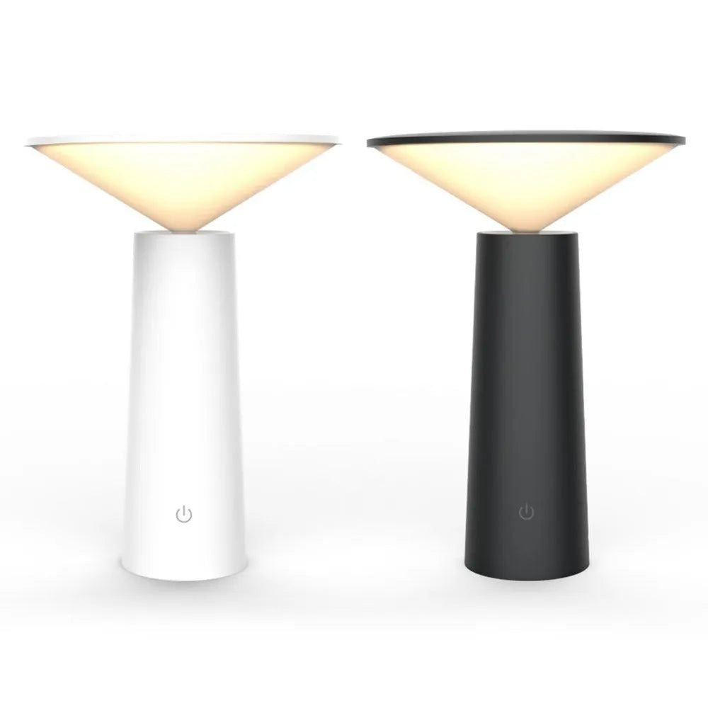 Black or white USB rechargeable LED reading lamp with touch sensor and adjustable lamp head.