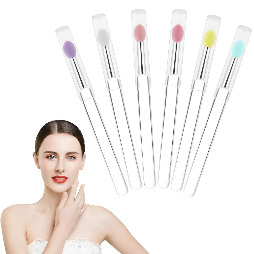 Set of reusable silicone lip brushes with protective caps in various colours