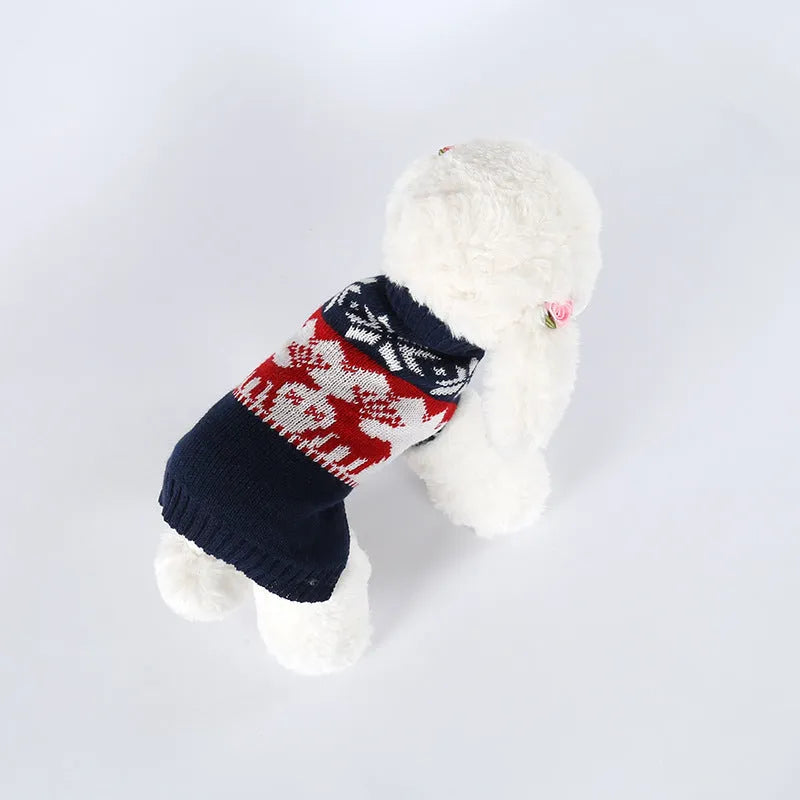 Navy blue knitted Christmas sweater for dogs with personalised festive design