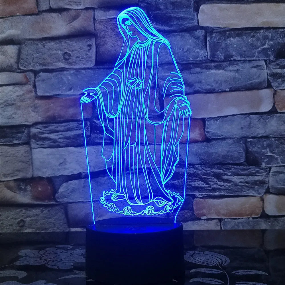 3D LED night light showing dual-ring light pattern from acrylic plate, with ABS base and touch/remote control.