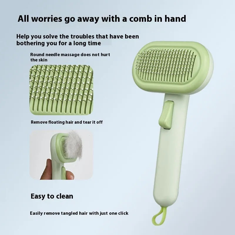 Large pet grooming comb with stainless steel blades for cat and dog hair removal in light grey colour