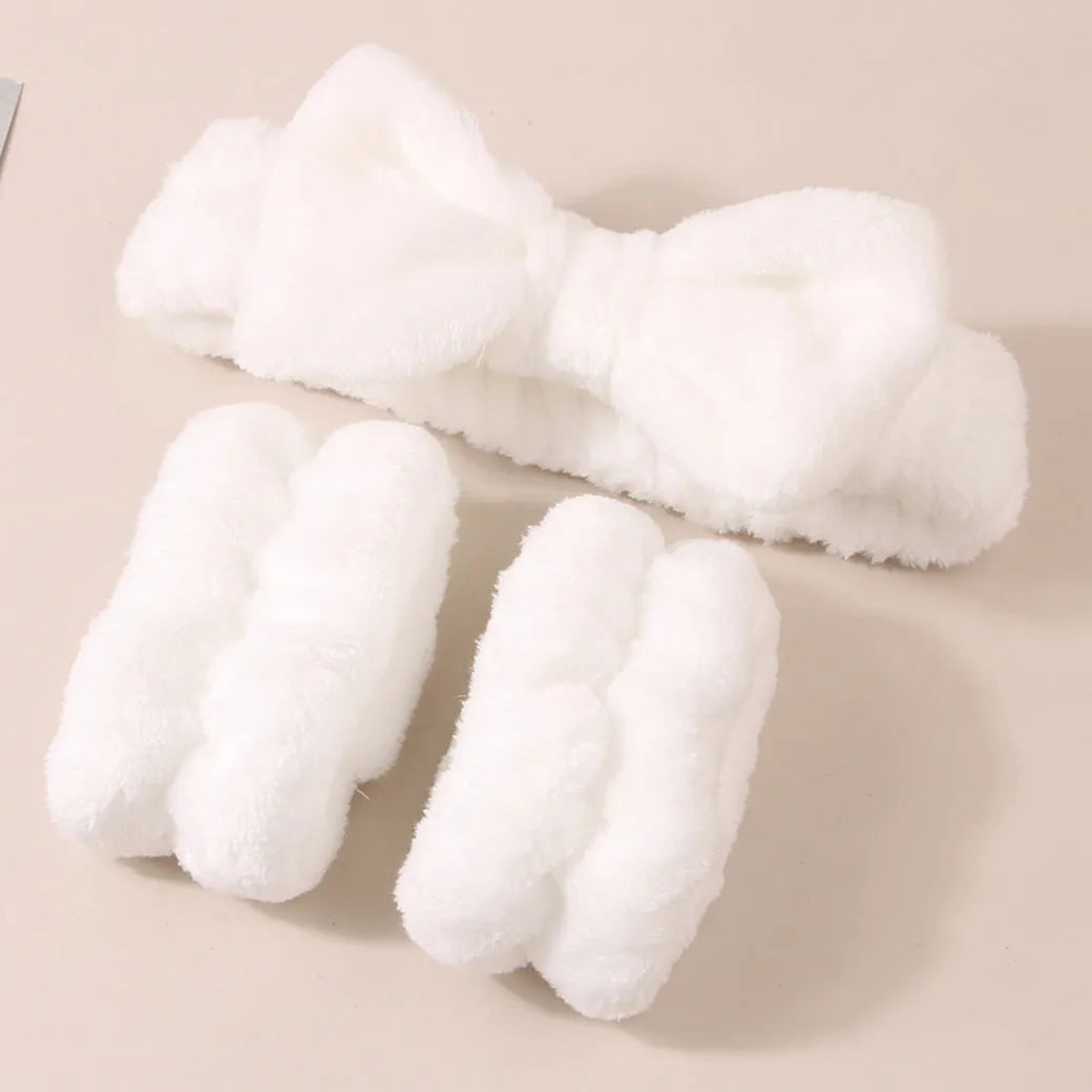 Facial brush set with coral fleece hair band and nylon bristle cleansing brush in multiple colour options