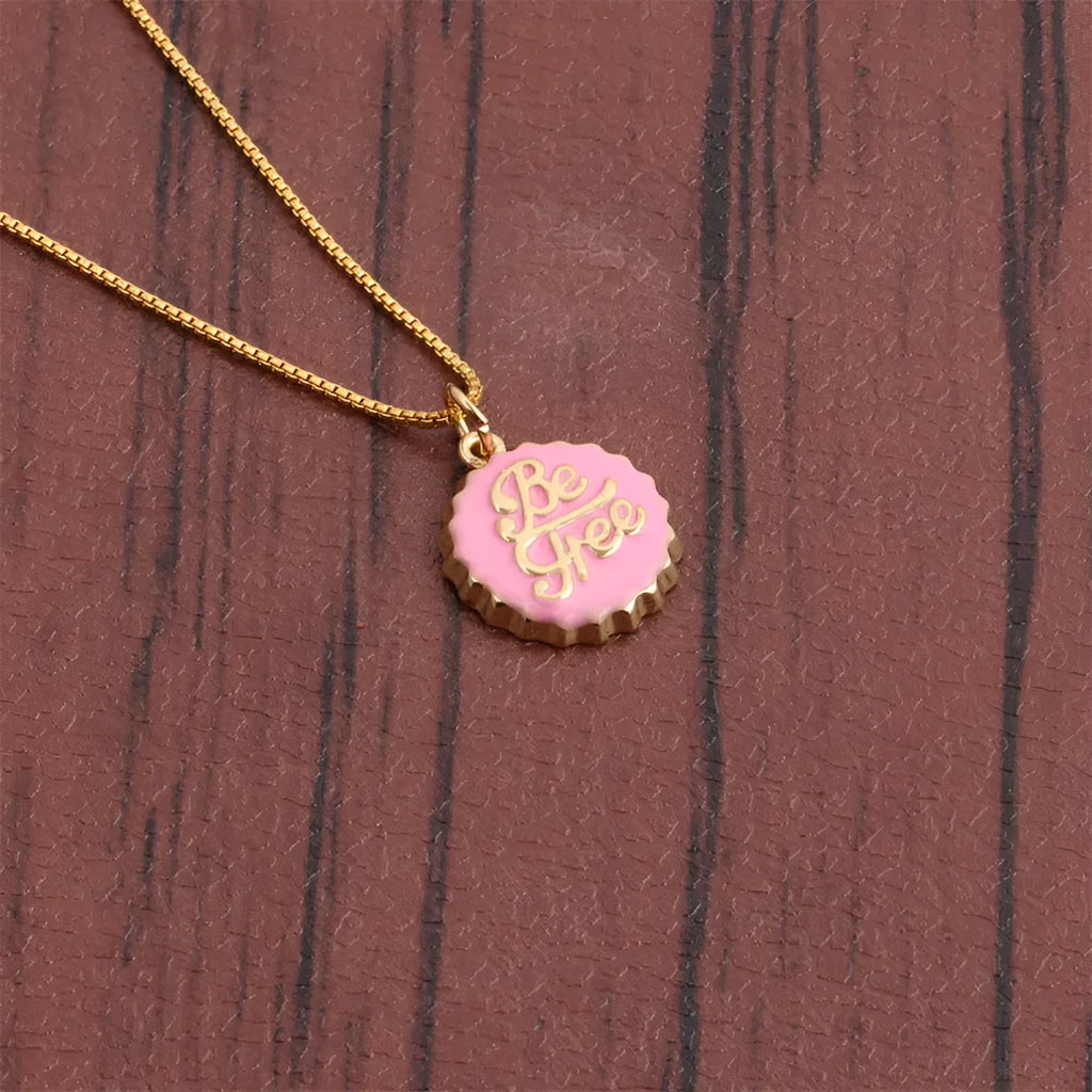 Copper bottle cap pendant necklace with 18K gold plating on 40cm box chain