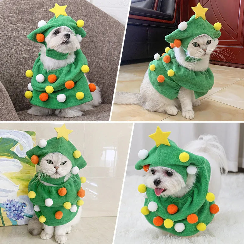 Green Christmas tree pet costume for dogs and cats, polyester, average size, one piece