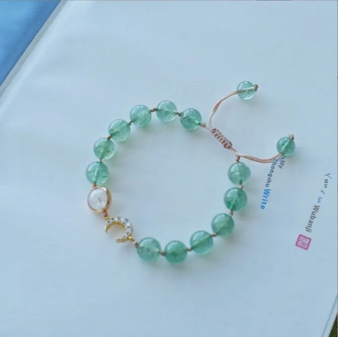 Hetian jade peach blossom strawberry quartz crystal bracelet with natural crystal design