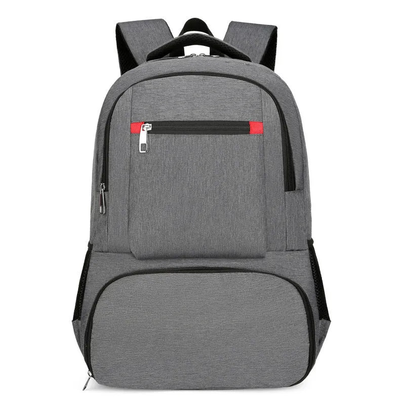 Light grey insulated Oxford cloth backpack with curved shoulder straps and dry-wet separation compartments