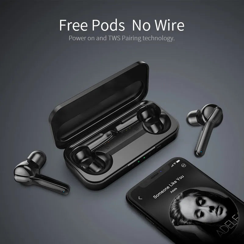 Black and white TWS Bluetooth wireless earbuds with IPX5 waterproof rating