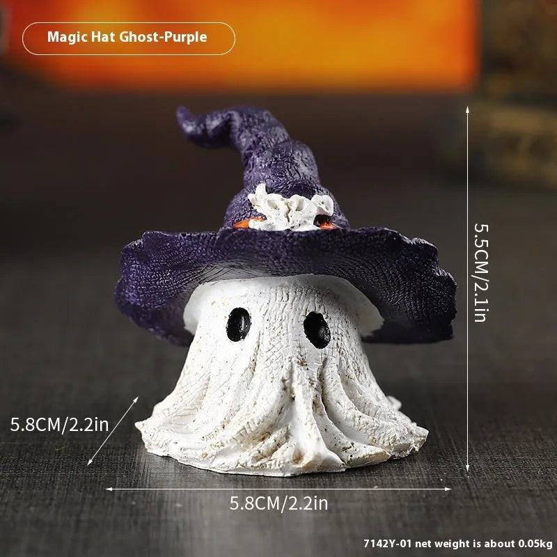 Resin wizard hat ornament decoration in black and purple colours for Halloween and holiday displays