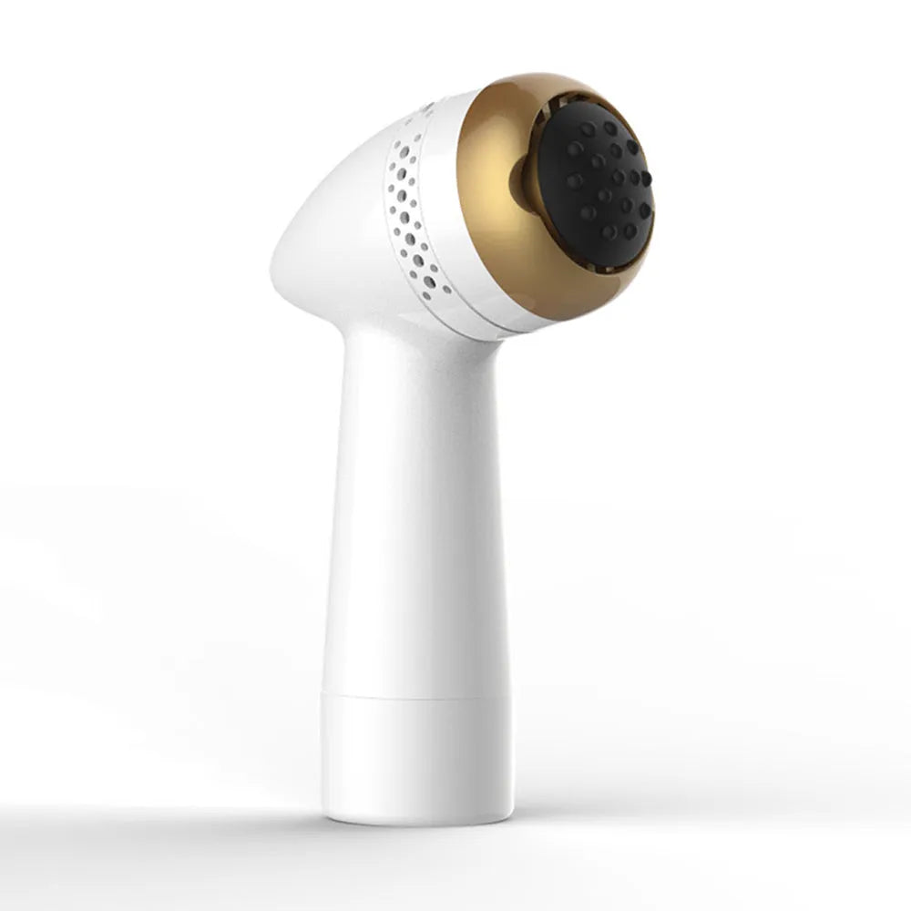 Electric vacuum foot grinder with quartz head in gold colour, showing battery and callus removal function.