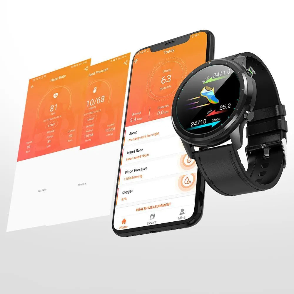 LEMFO LF26 smart bracelet on wrist showing 1.3-inch touchscreen and side button.