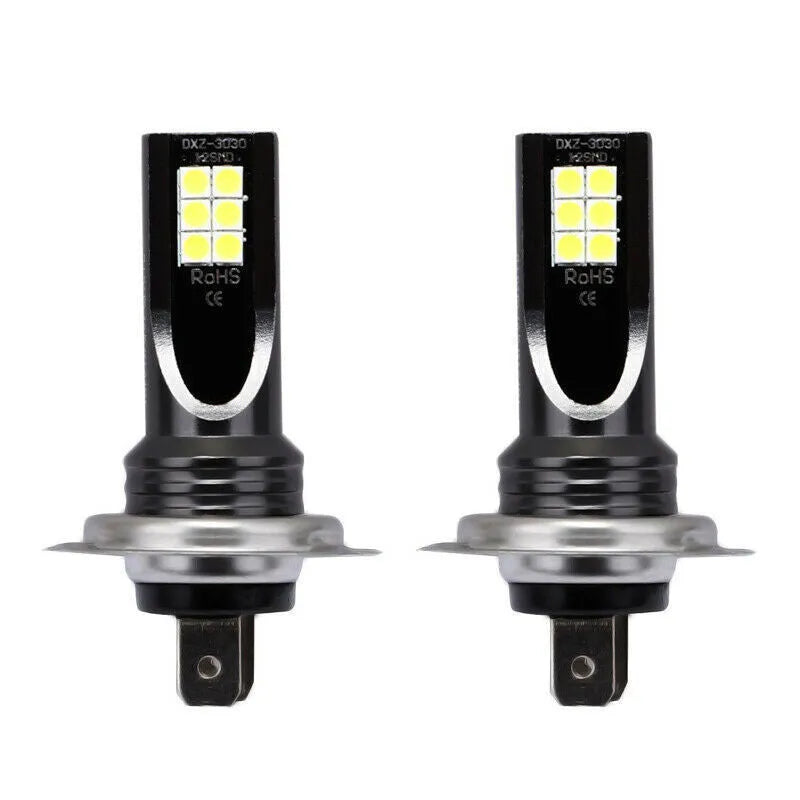 H7 110W 12SMD 3030 LED car fog light bulb with white aluminium housing.