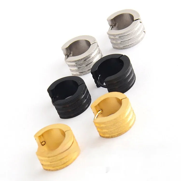 Geometric titanium steel frosted three-line earrings in Korean style with electroplated finish