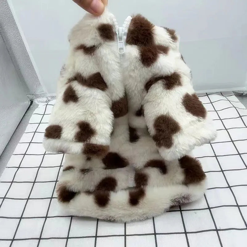 Polyester plush warm coat for small dogs in pink or brown colour, British-style design