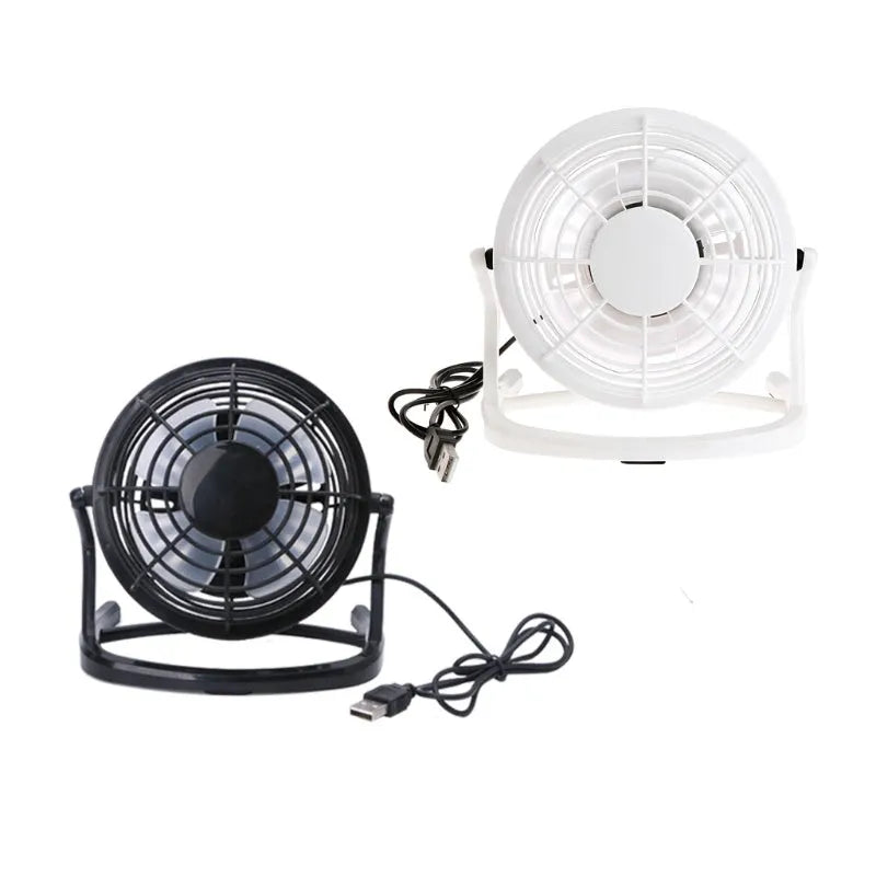Mini portable USB desk fan with adjustable angle in black, white or blue colour options