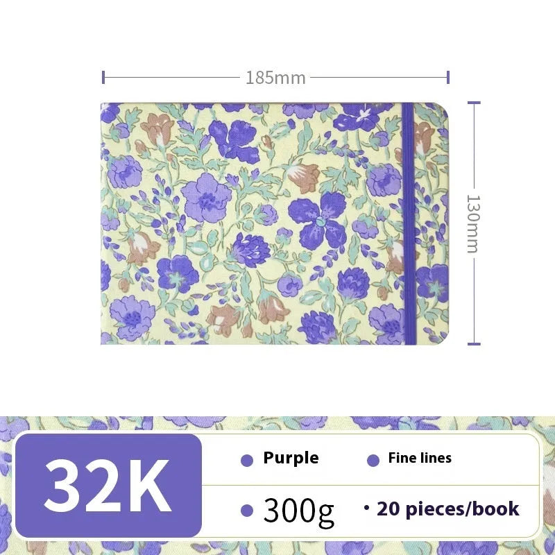 Feiluniao handmade fabric watercolour sketchbook with decorative cover, shown at 185mm length.