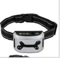 Electronic dog training bark collar with digital display on a black adjustable reflective strap.