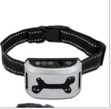 Electronic dog training bark collar with digital display on a black adjustable reflective strap.