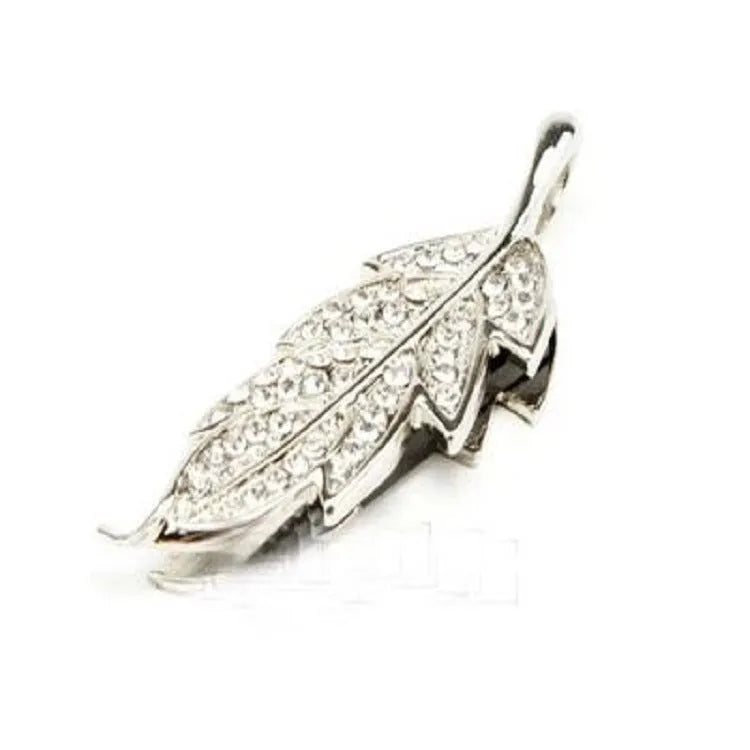 Silver metal maple leaf pendant USB flash drive on a white background.