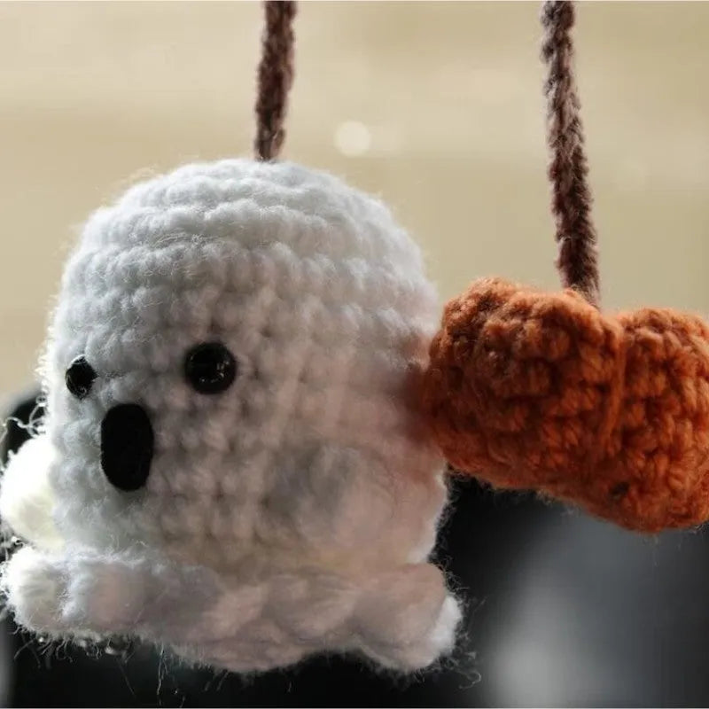Plush hand-woven cartoon automobile hanging ornament for rear-view mirror decoration