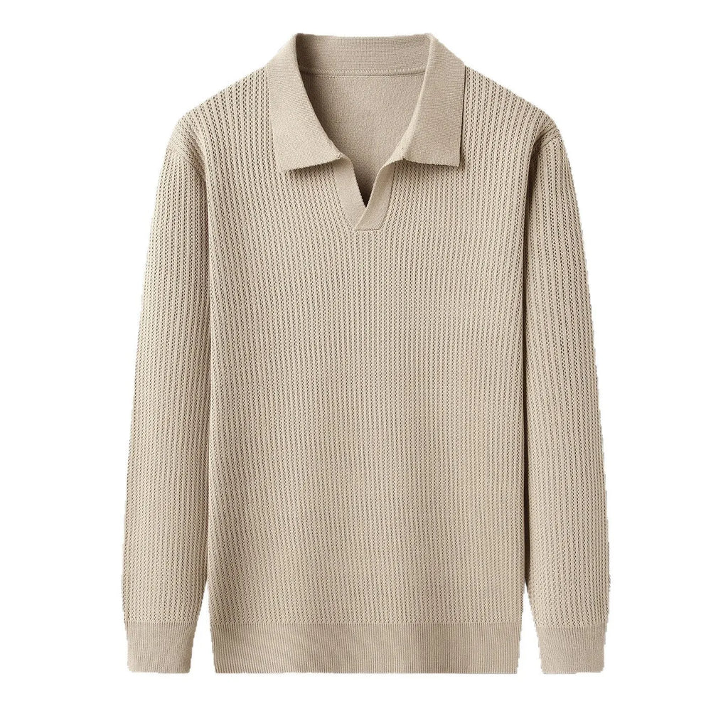 Men's loose fit casual pullover sweater in green, shown on a model.