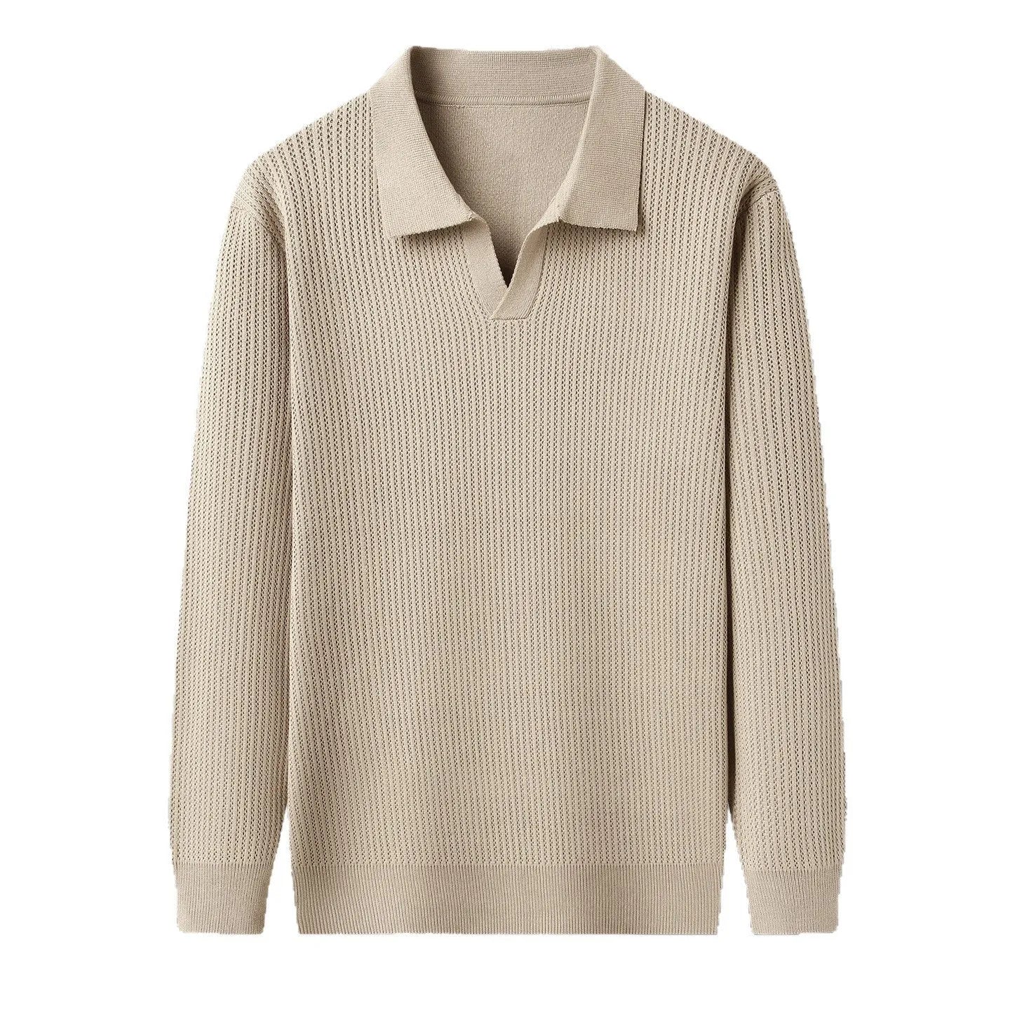 Men's loose fit casual pullover sweater in green, shown on a model.