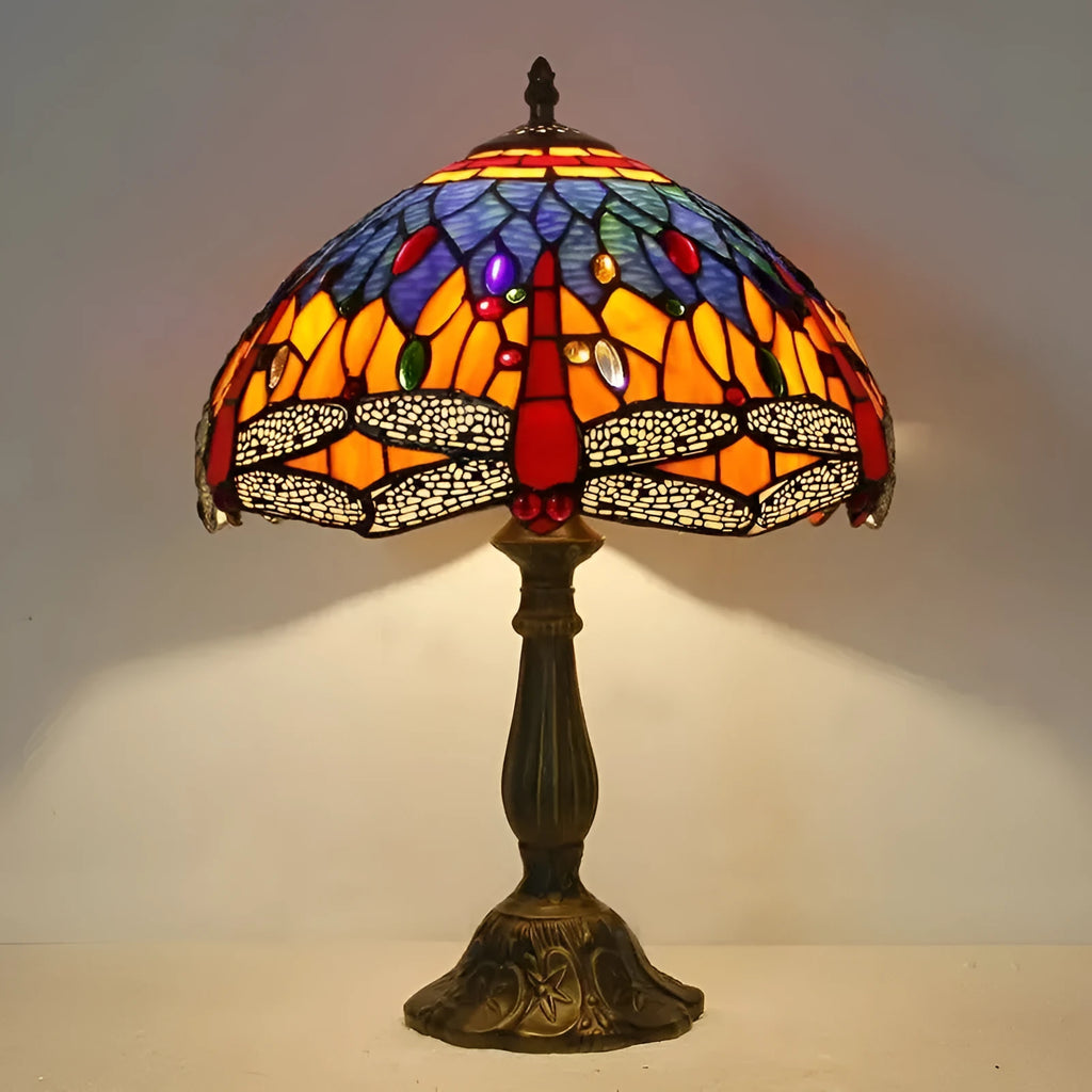 Stone Tiffany-style table lamp with a detailed dragonfly design in multiple colour options.
