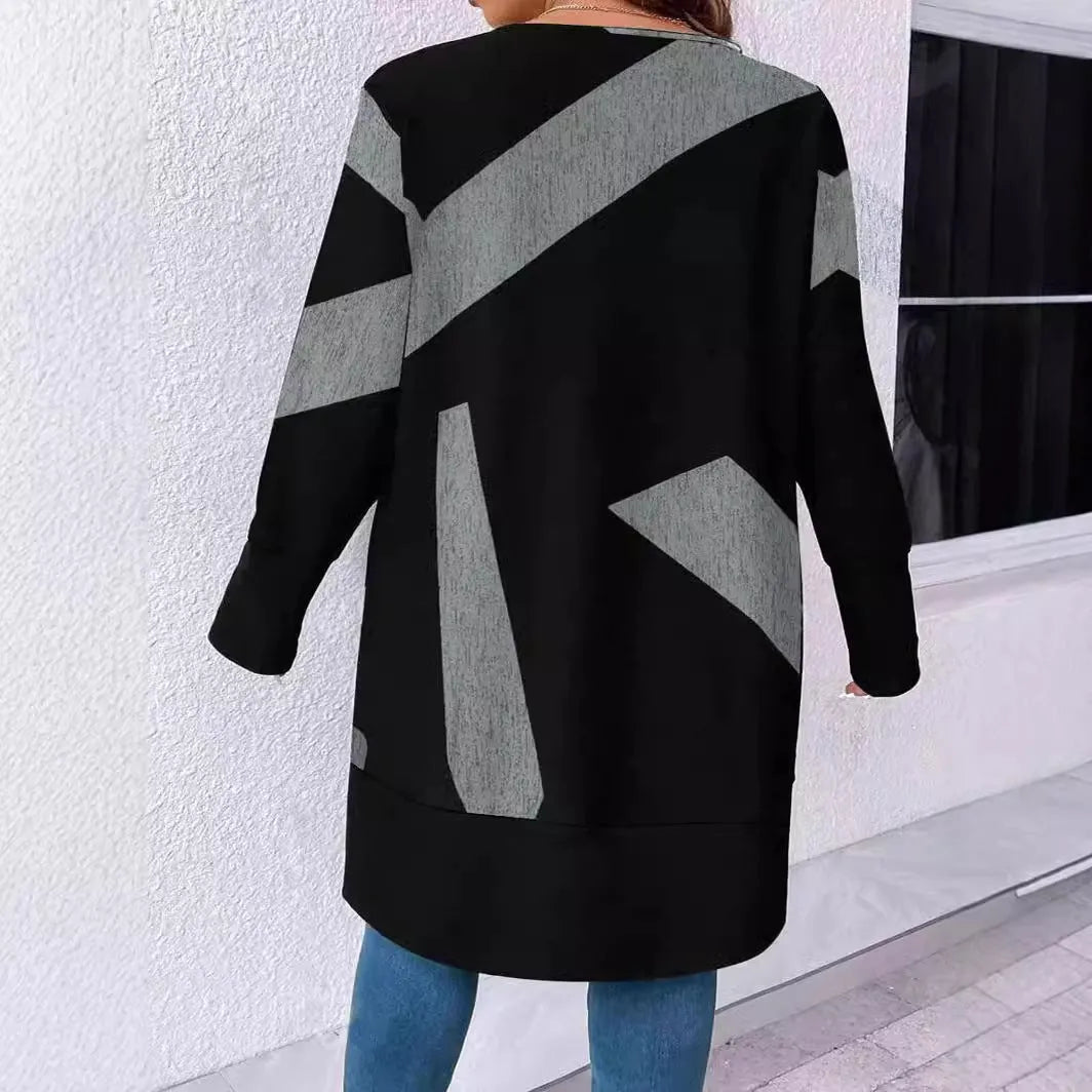 Black plus size cardigan coat with button detailing and Japanese Korean casual styling