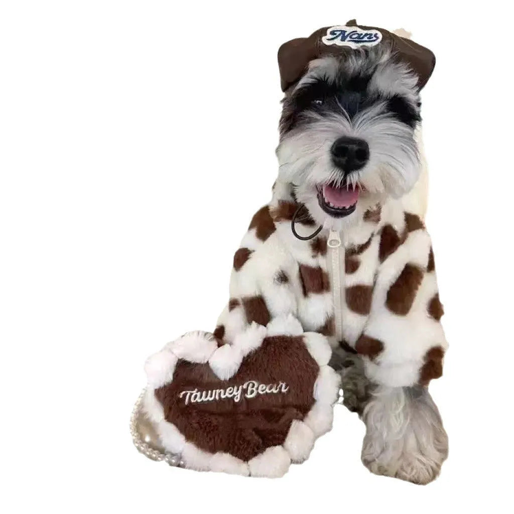 Polyester plush warm coat for small dogs in pink or brown colour, British-style design