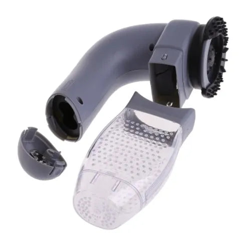 Grey portable pet hair vacuum cleaner with massage brush for dog and cat grooming