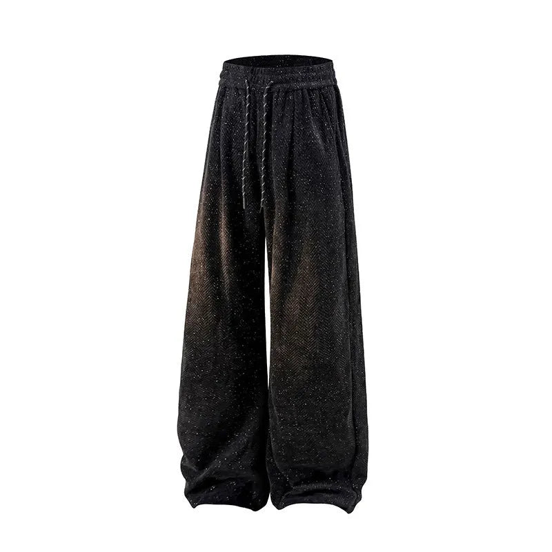 Plus-size women's fleece-lined straight-leg casual trousers in light grey with elastic waist