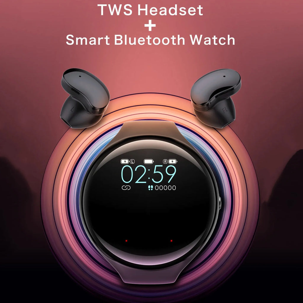 Black smart bracelet with detachable Bluetooth earphones showing colour screen display