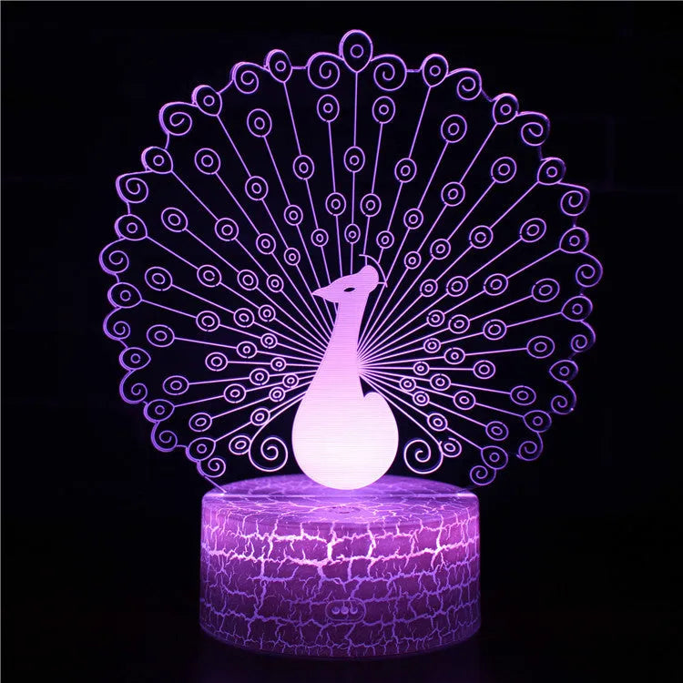 Colourful acrylic 3D USB table lamp with touch control on a small 9.5cm by 4cm base