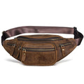 Dark crazy horse cowhide leather messenger bag with single shoulder strap showing 32cm width.