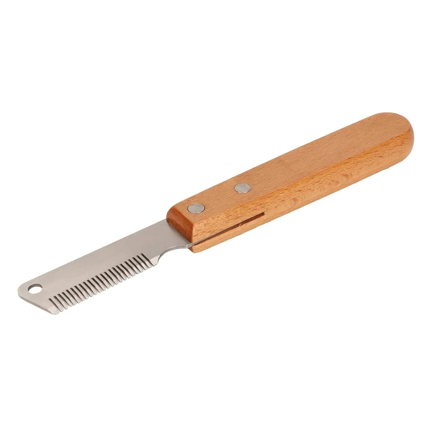 Pet stripping comb with wood handle and metal teeth for dog and cat grooming