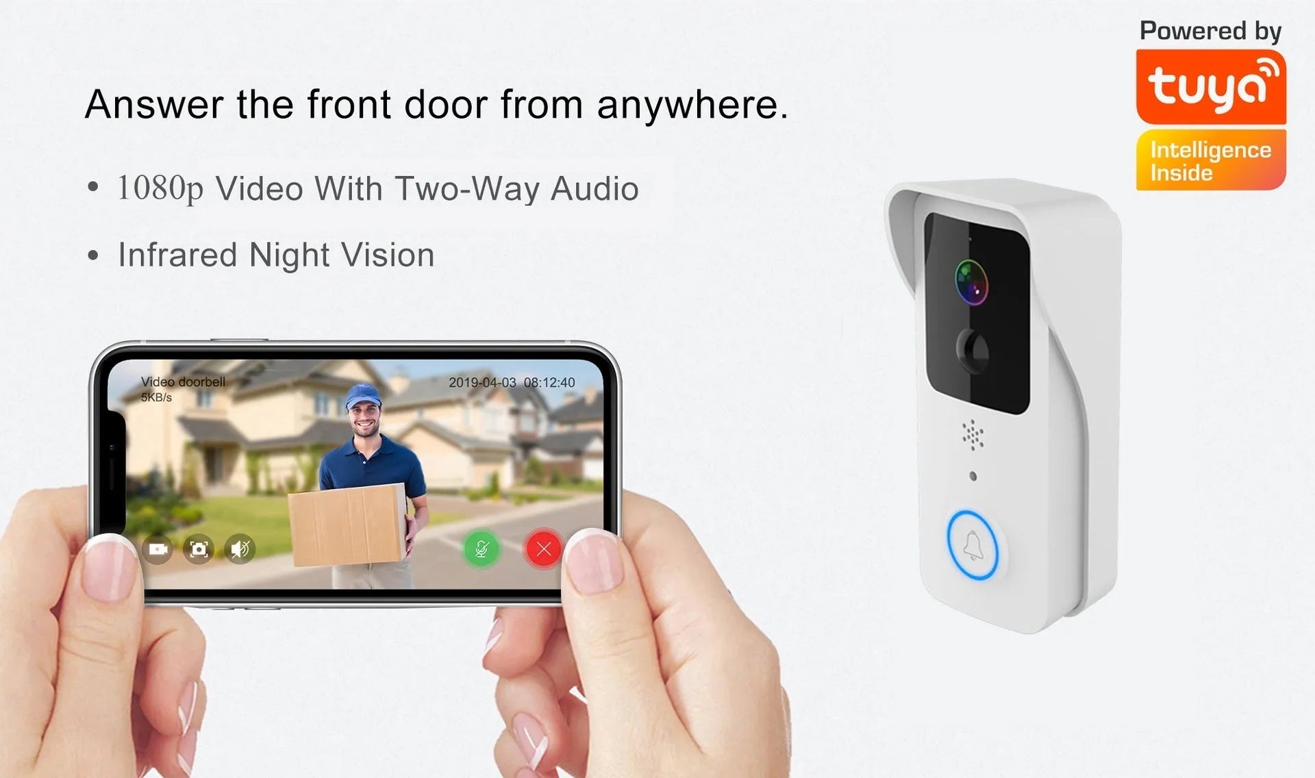 Smart home waterproof visual doorbell with HD camera and remote intercom functionality
