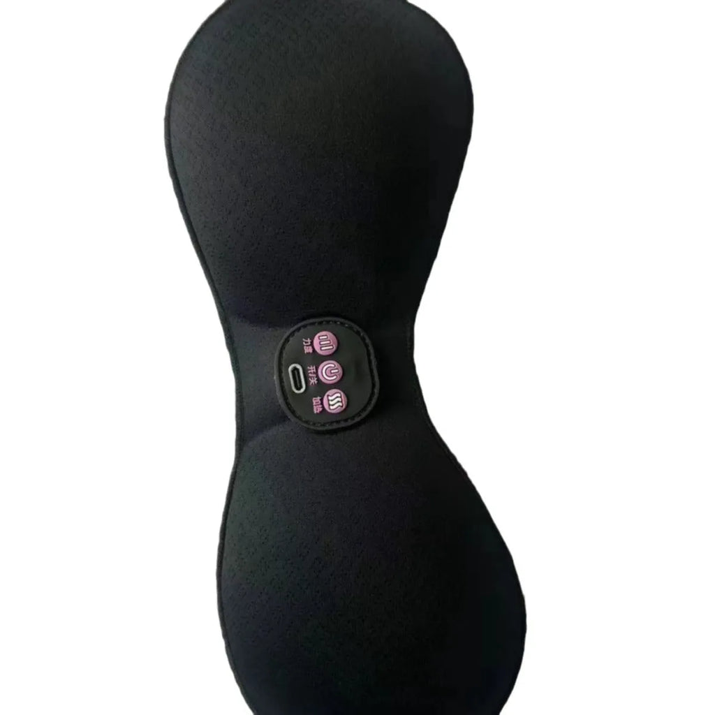 Black electric massage bra inner cushion with adhesive chest stickers and three-key control
