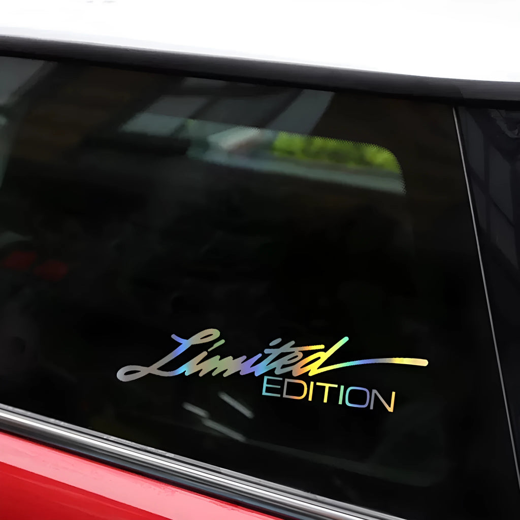 Limited edition black laser reflective car sticker with text design on PET vinyl material