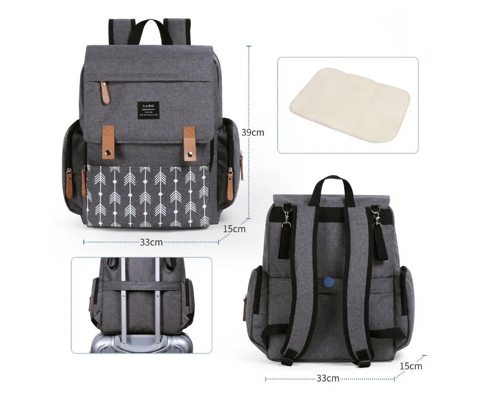 LAND Mommy large capacity diaper backpack in Oxford cloth with backpack straps and changing mat