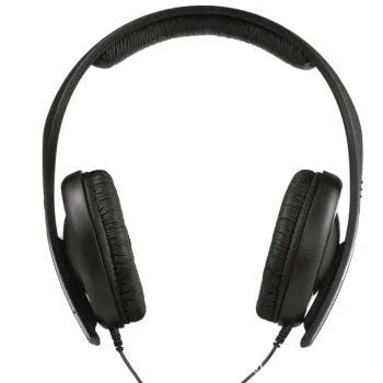 Black head-mounted stereo headphones with over-ear design and detachable cable for professional monitoring and gaming