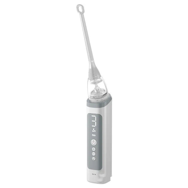 Milky white tonsil stone removal tool with curved extraction tip for oral hygiene and dental stone management