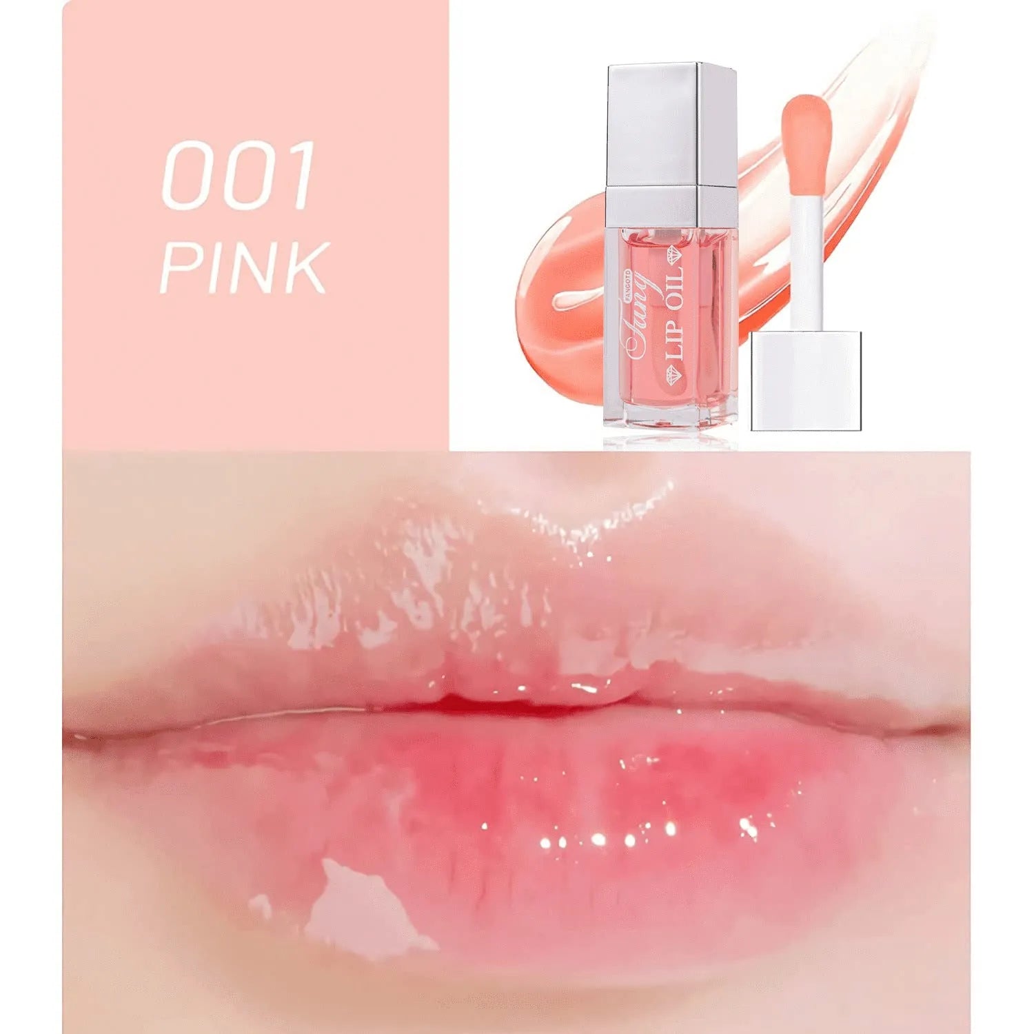Five colour options of bright lip gloss mint lipstick with lip essence oil applicator