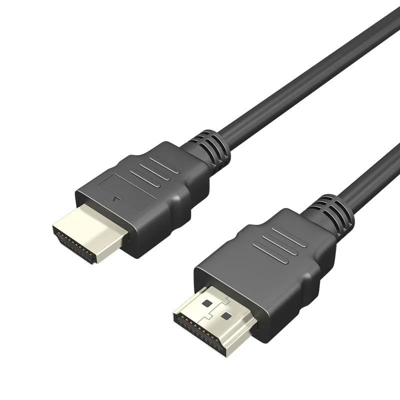 Black HDMI cable with nickel-plated connectors for connecting a set-top box to a television.