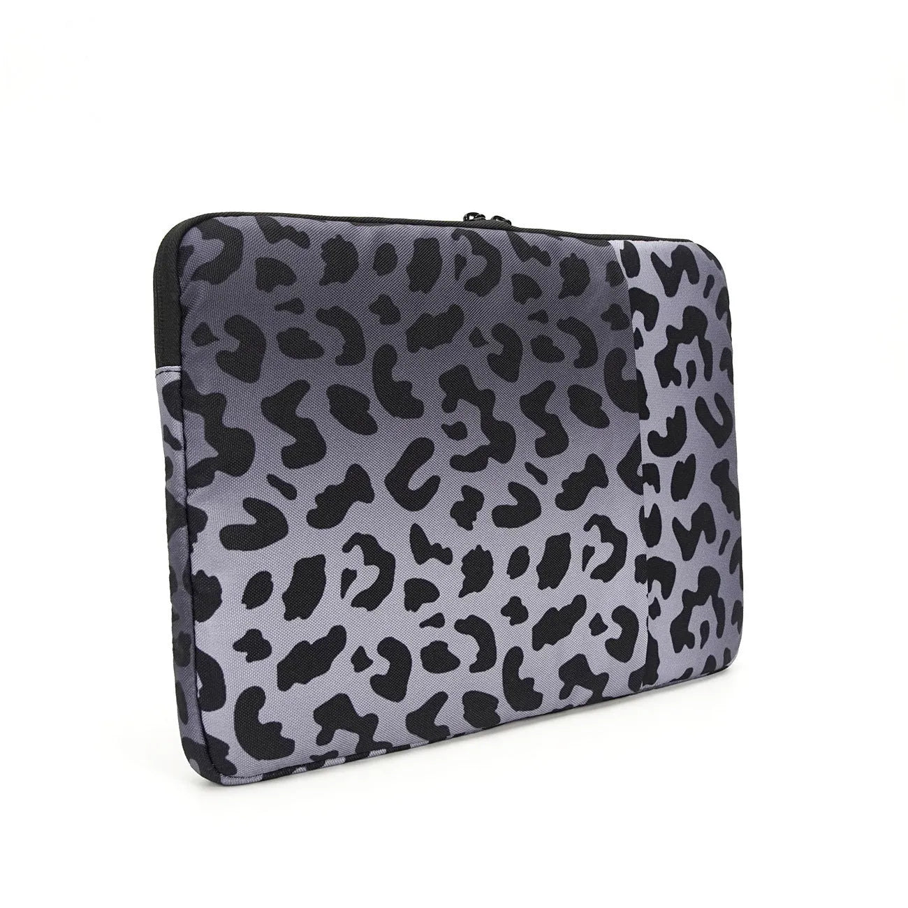 Leopard print laptop sleeve with flannel interior for 13-inch to 16-inch device protection